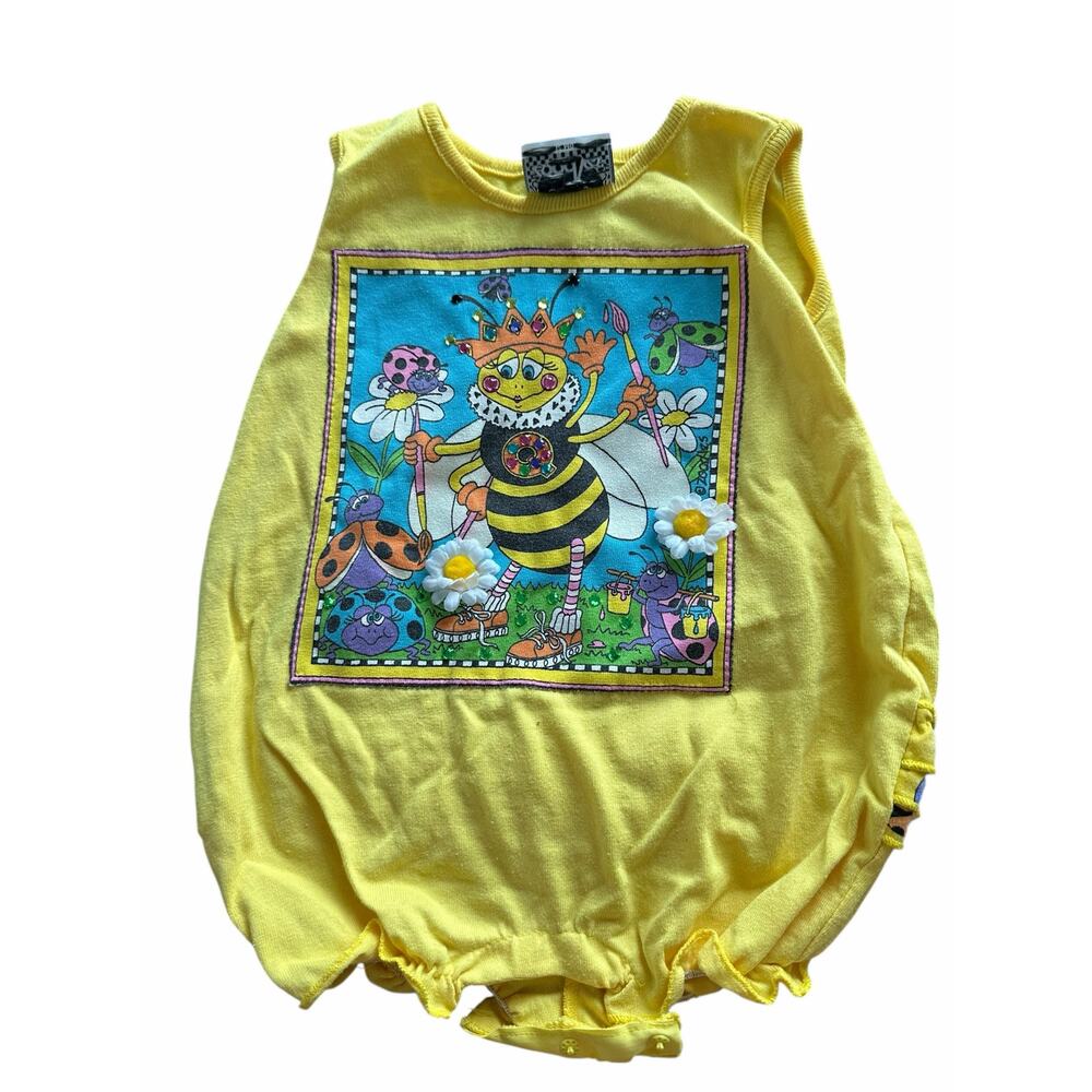 Zoodles Baby Romper One Piece Bee Queen Graphic Yellow Size 12 Months